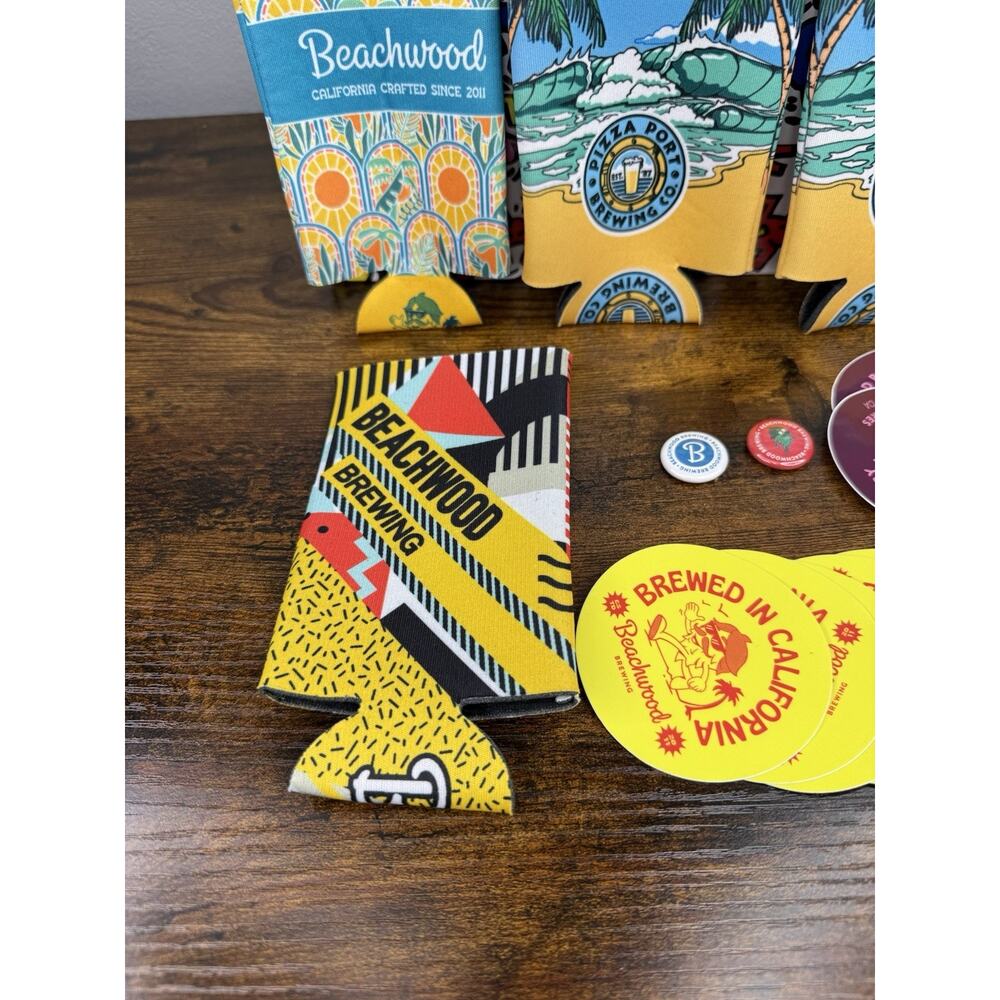 Beachwood Brewing California Series Curvy Beer Glass Set Koozie Stickers USA - Picture 3 of 10